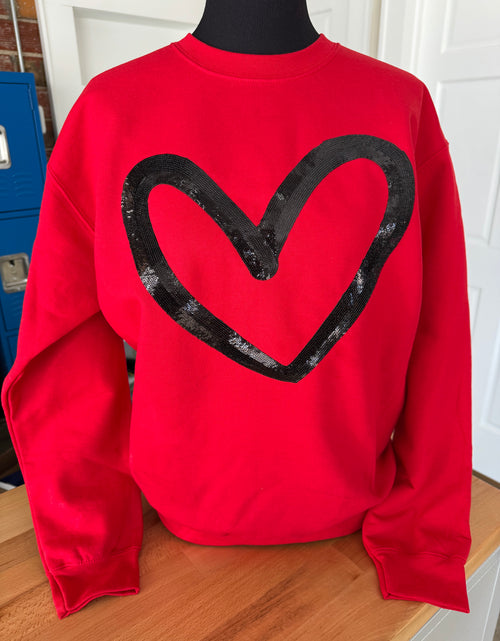 Load image into Gallery viewer, Black Heart Sequin Patch Crewneck Sweatshirt
