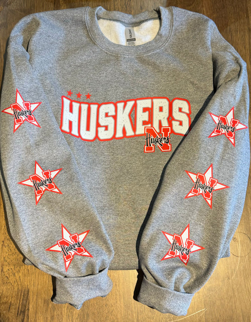 Load image into Gallery viewer, Huskers Crewneck w/sleeve design
