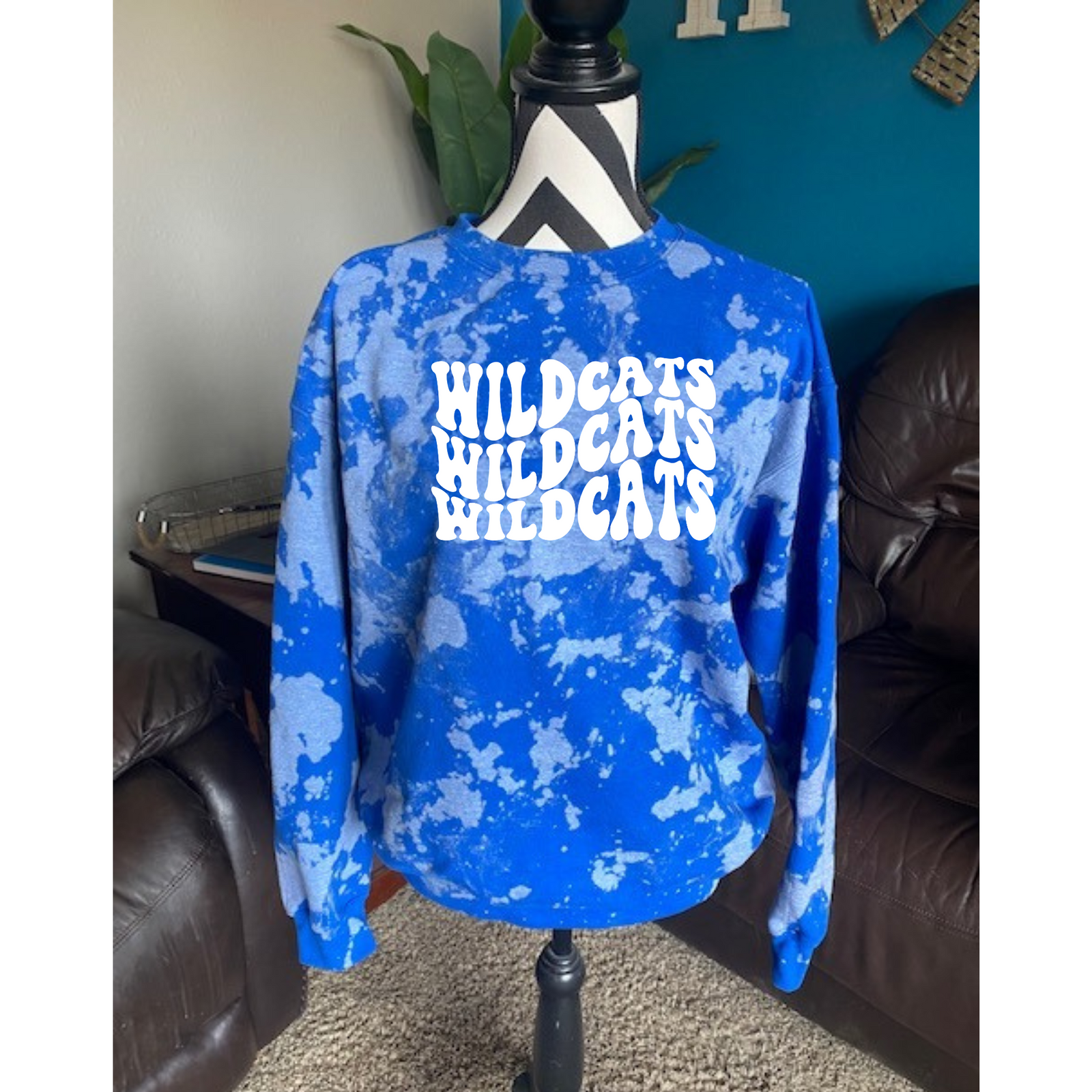 PRE-ORDER - Wildcats Royal Blue Acid Wash Sweatshirt